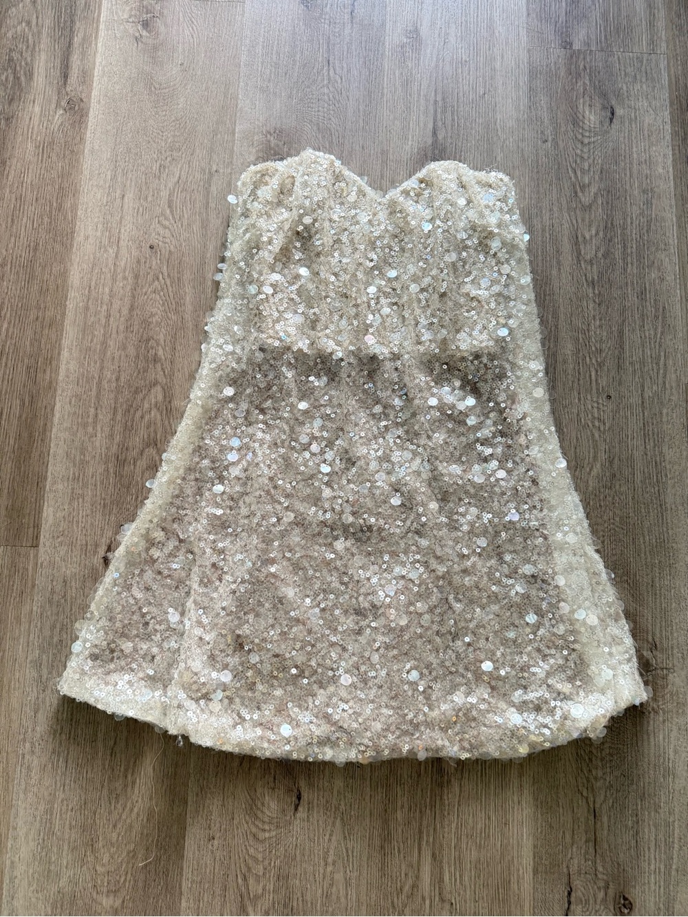 helsi mimi off white silver all over sequin strapless sweetheart mini dress XS
